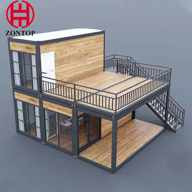 Anticorrosive Wood Balcony Modular Steel Structure Portable Fireproof Prefab Tiny Container House